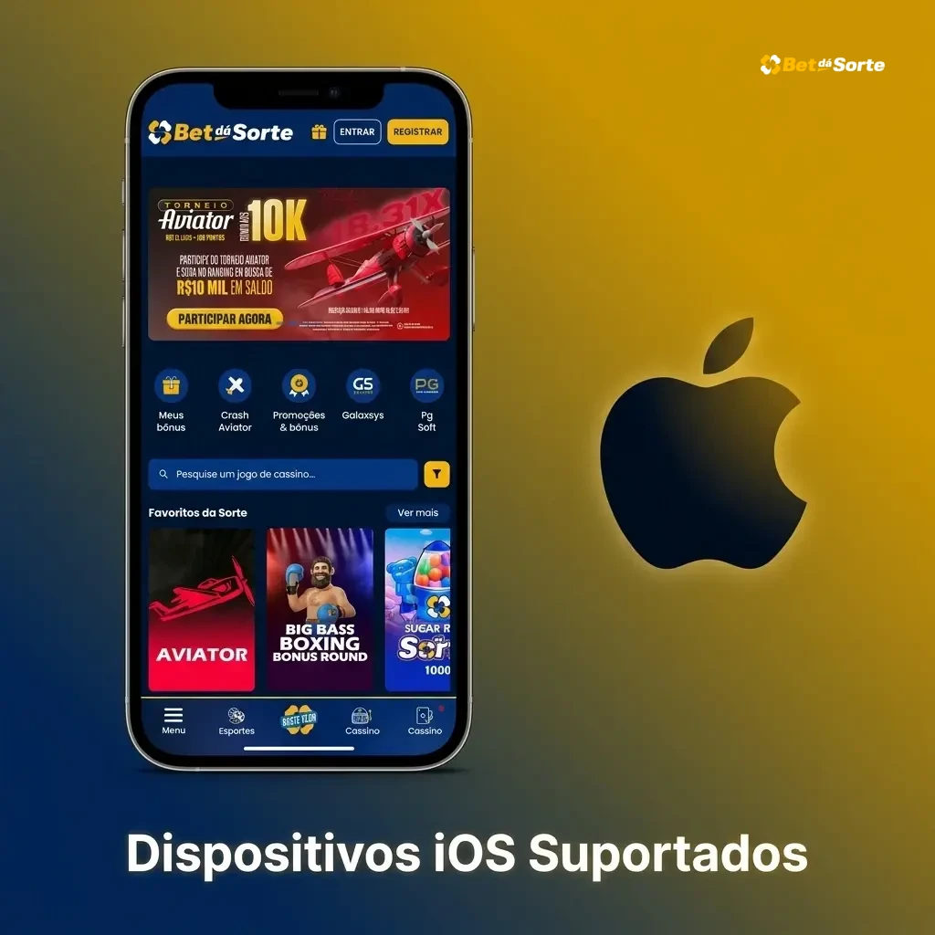 Dispositivos iOS compatíveis com a plataforma Betdasorte, incluindo iPhone e iPad com iOS 14 ou superior
