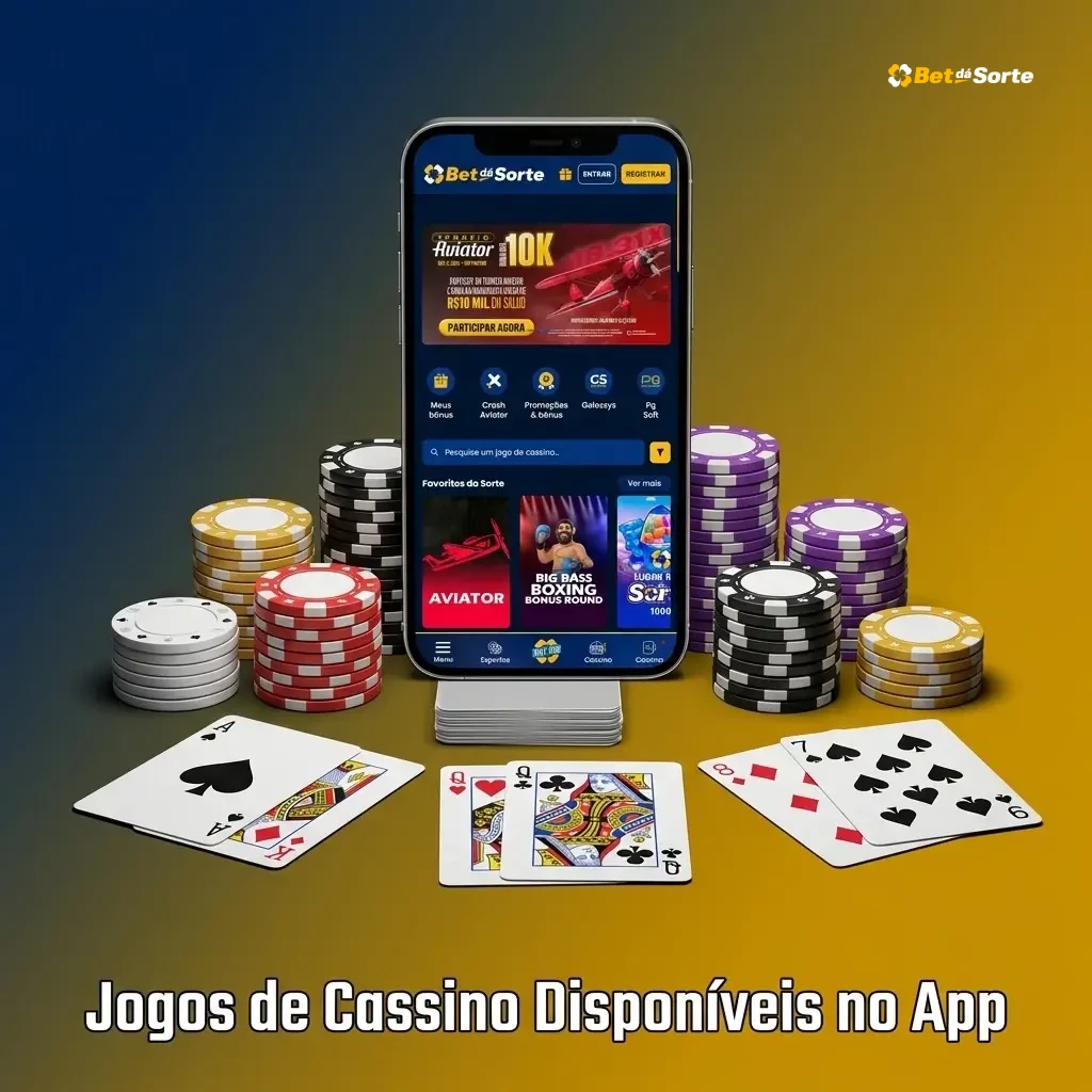 Jogos de cassino no app Betdasorte: slots, roleta, blackjack, bacará e cassino ao vivo no iPhone