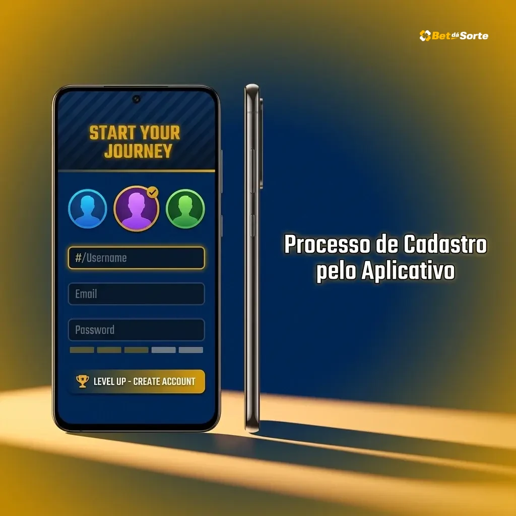 Processo de cadastro no aplicativo Betdasorte com passos para criar conta e fazer primeira aposta