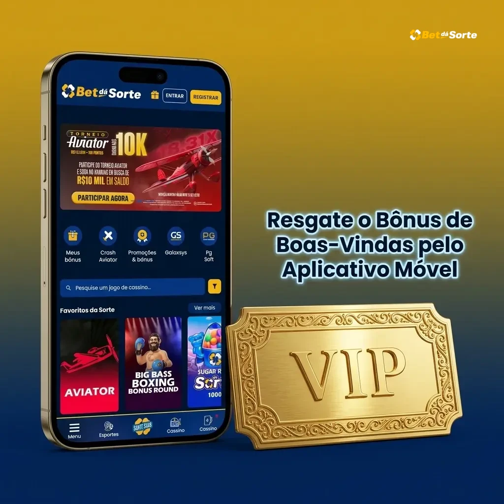 Resgate o bônus de boas-vindas pelo app Betdasorte no Android ou iOS com depósito e confirmação de pagamento.