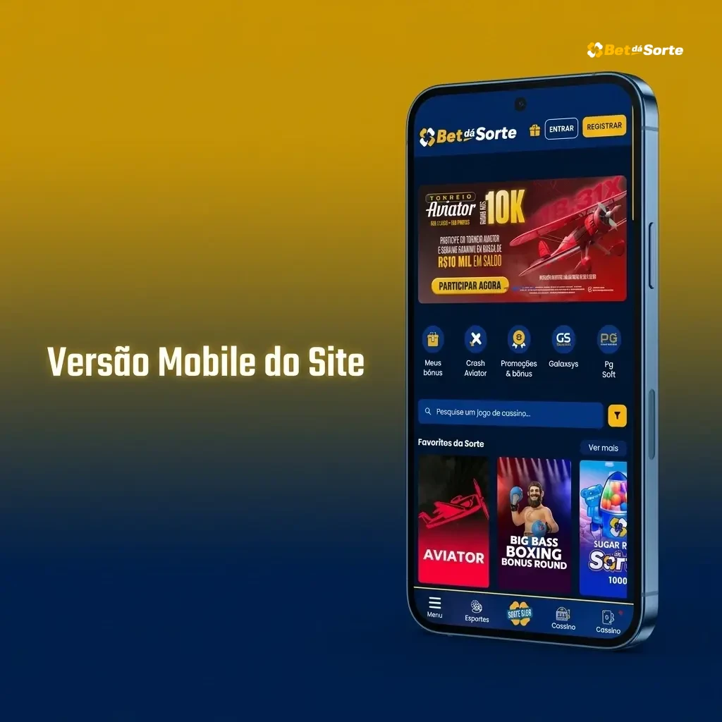 Versão mobile da Betdasorte no navegador do celular com layout responsivo para smartphones e tablets Android e iOS