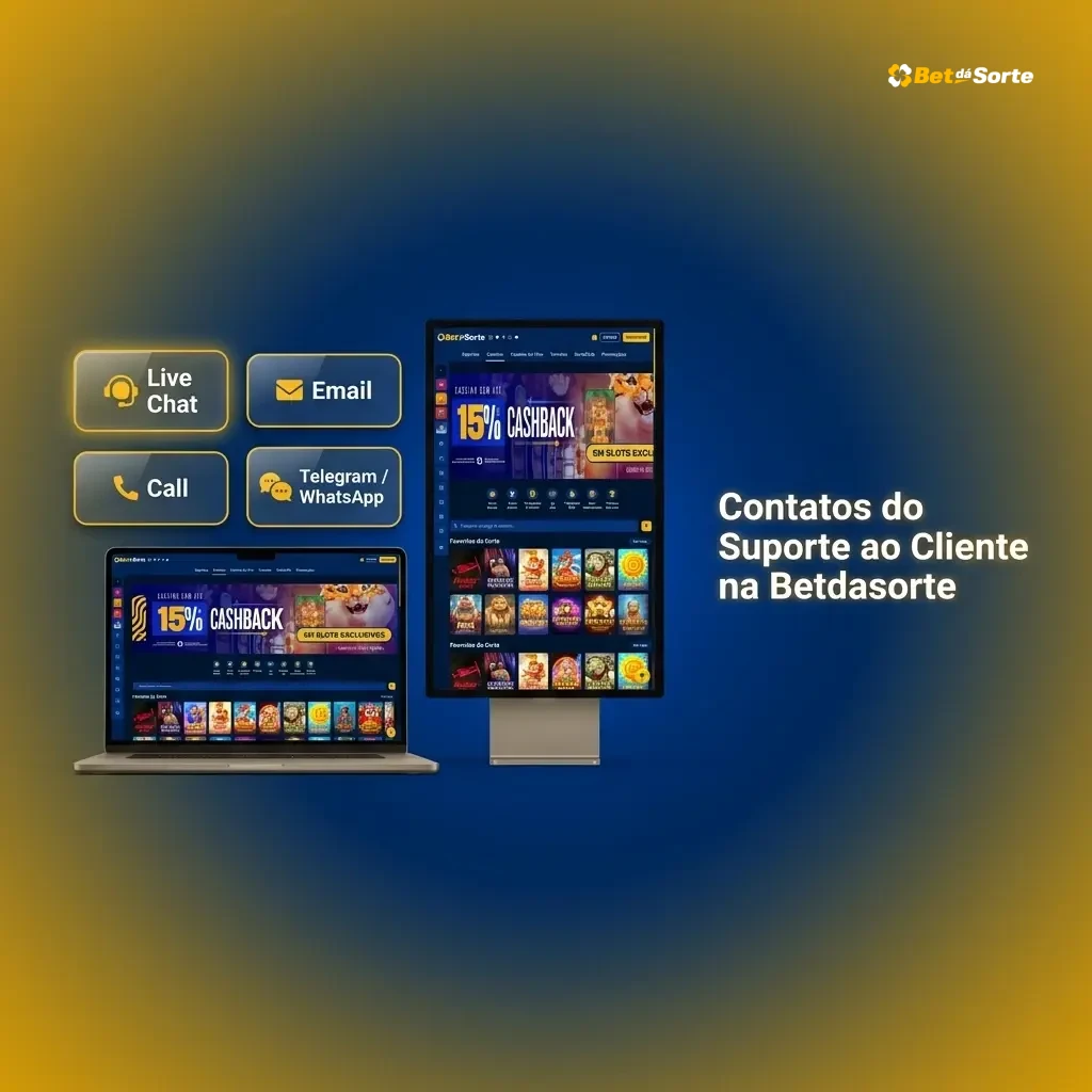 Canais de suporte ao cliente da Betdasorte: chat ao vivo, e-mail, central de ajuda e redes sociais