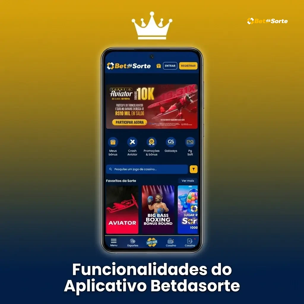 Funcionalidades do app Betdasorte: apostas ao vivo, cassino, depósitos, saques e notificações