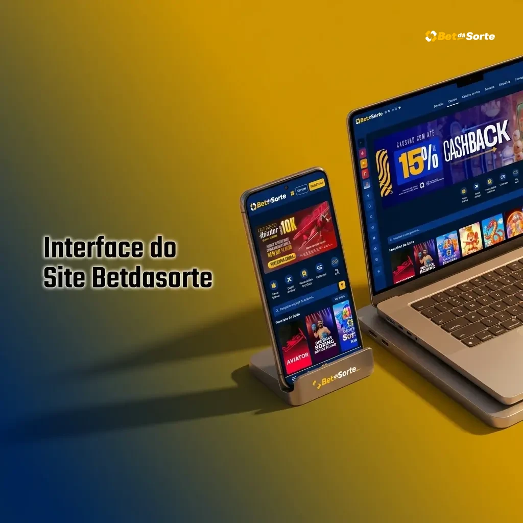 Interface do site Betdasorte com navegação intuitiva para apostas esportivas, e-sports, cassino ao vivo e promoções