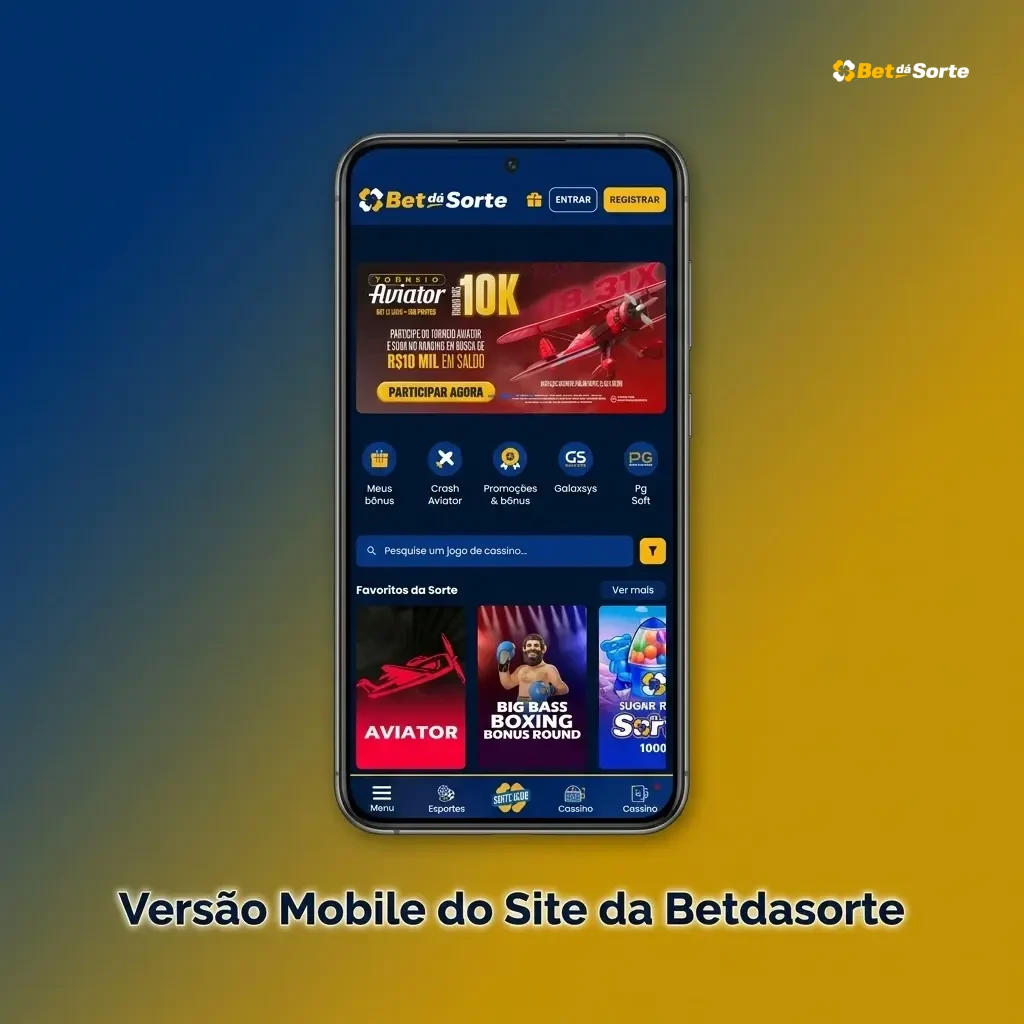 Site mobile da Betdasorte acessível em smartphones e tablets com apostas esportivas, cassino e pagamentos via Pix